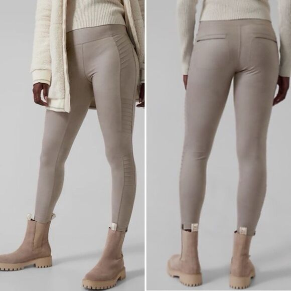 Athleta Delancey Gleam Moto Light Taupe High-Rise Tights Leggings Sz M /NWOT - Picture 1 of 13
